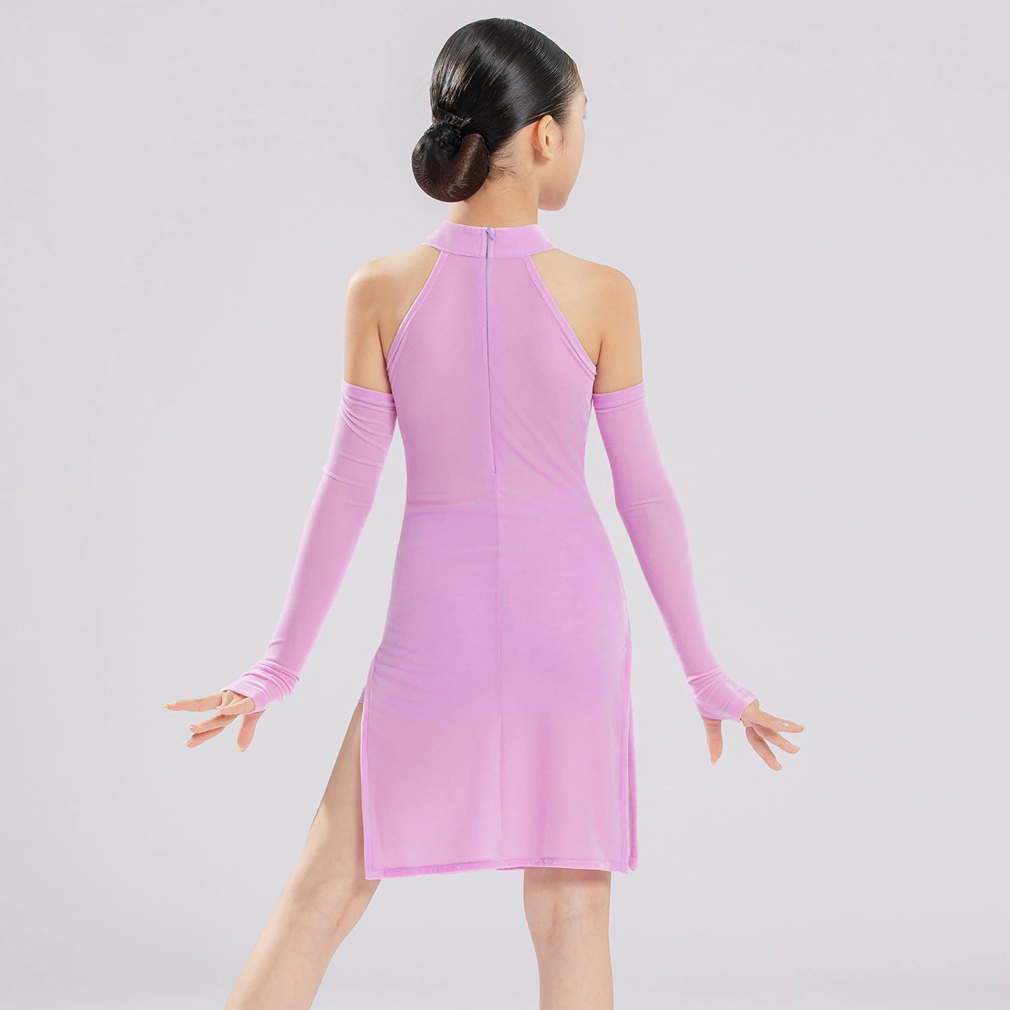 Girls Latin Dance Clothes Light Purple Dress Gloves Performance Costume Rumba Tango Ballroom Dance Competition Dress BL19907