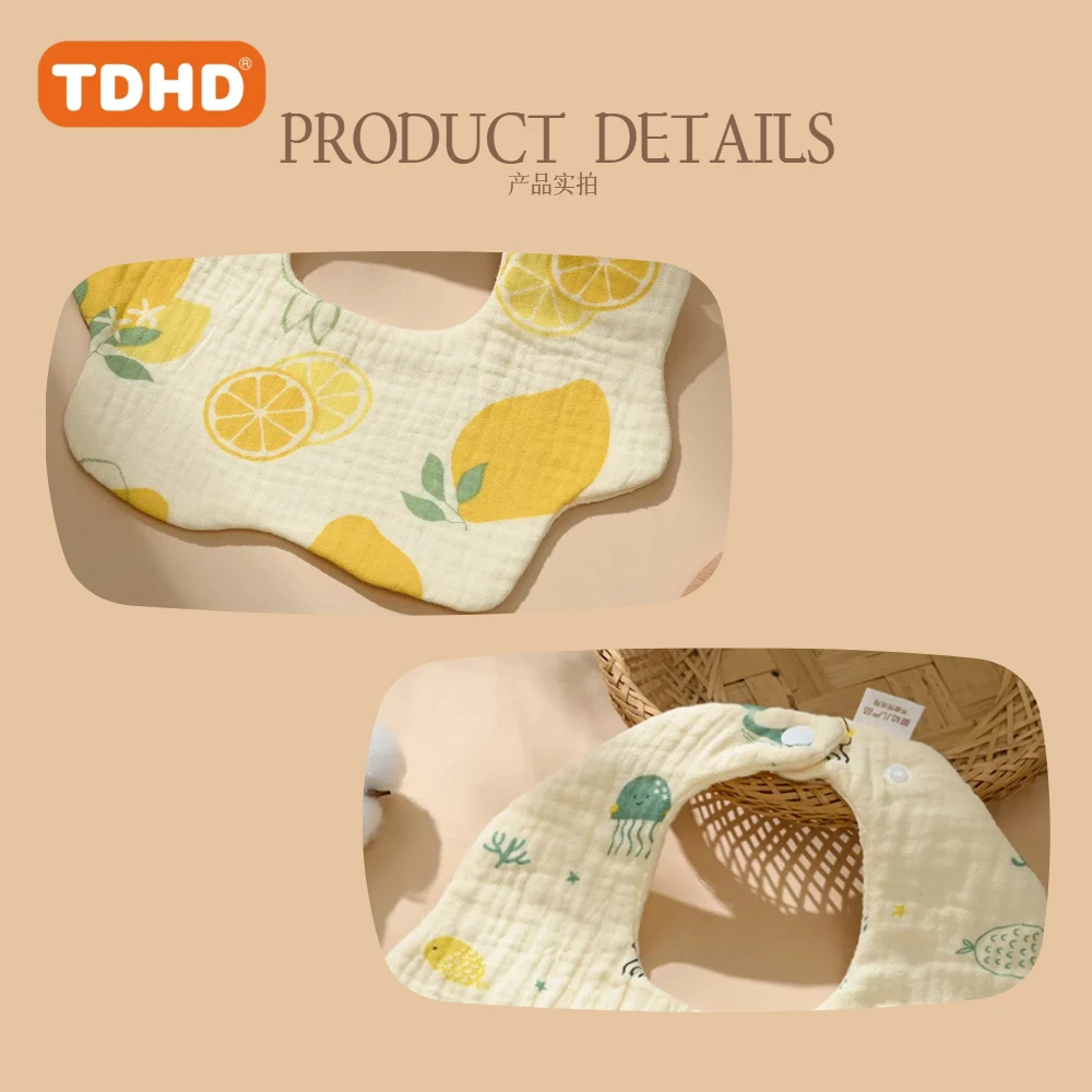 TDHD Celemek Air Liur Bayi Muslin untuk Anak Laki-laki Perempuan 1 Pak, Celemek Bayi Dapat Disesuaikan untuk Air Liur dan Tumbuh Gigi, Celemek Bandana Bayi Katun Lembut