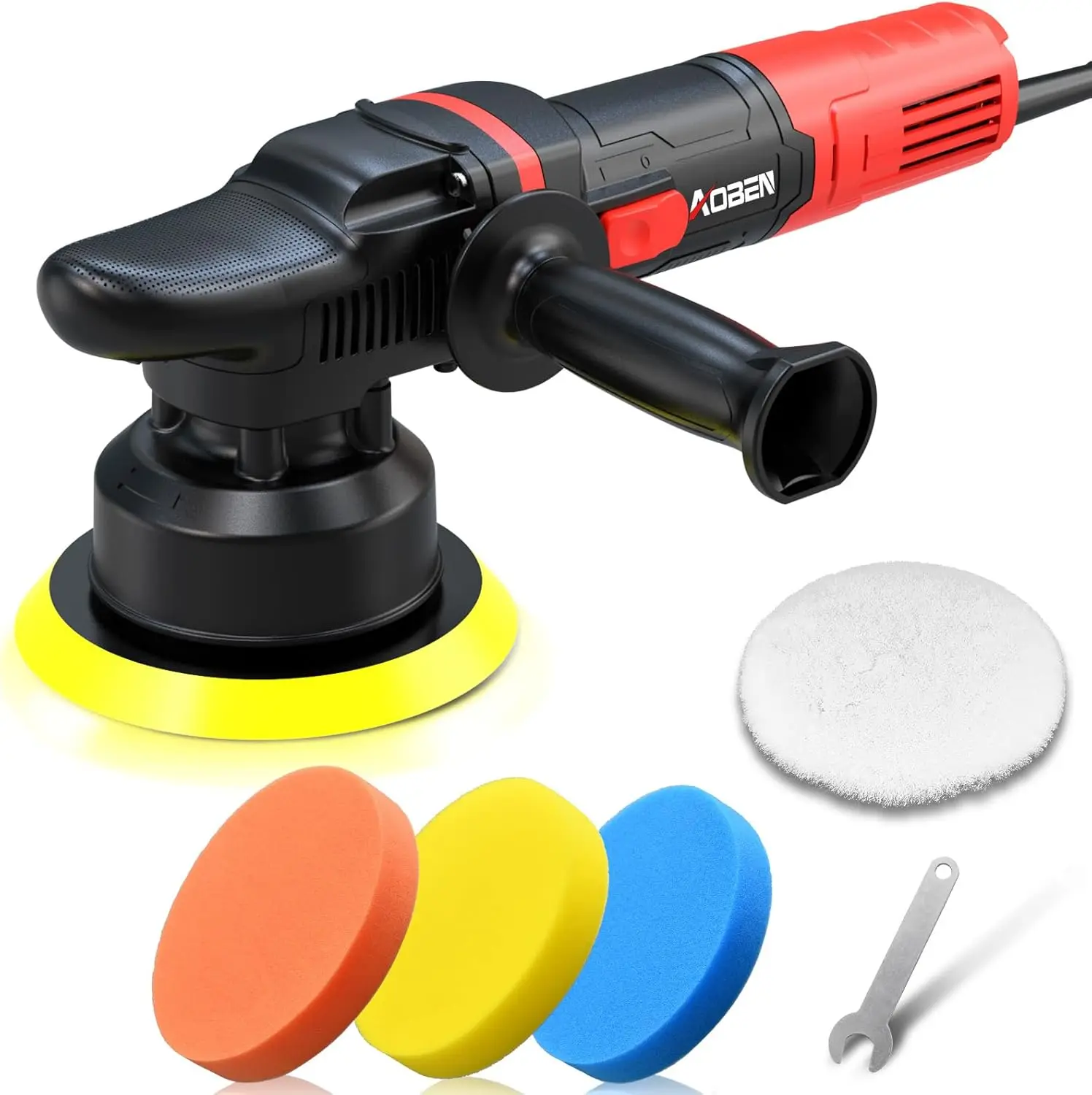 

6-Inch Dual Action Car Polisher Kit with 6 Speeds, Detachable Handle & 4 Pads for Waxing and Polishing