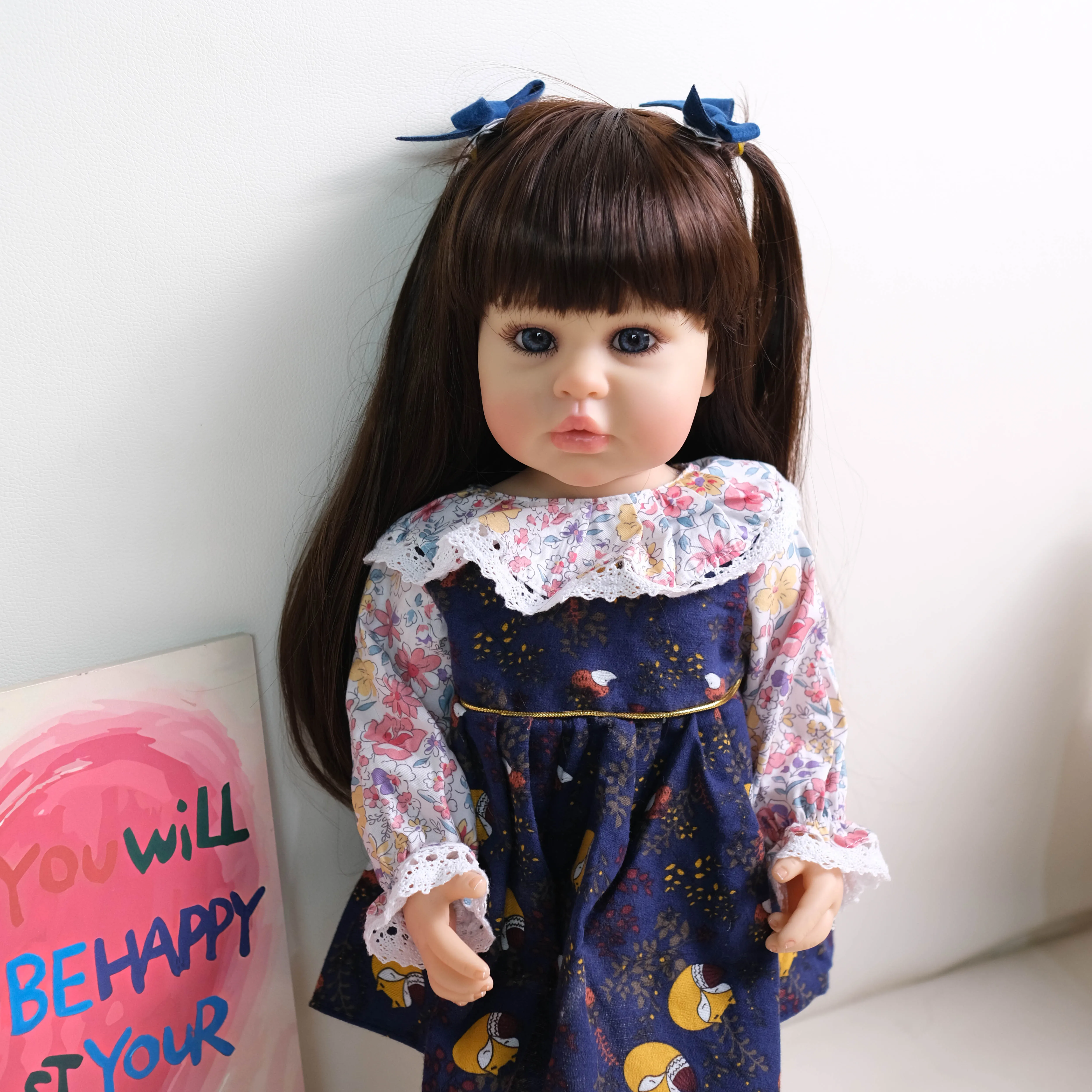 NPK 22'' Handmade Full Body Vinyl Soft Touch Reborn Toddler Princess Ellie with Standing Legs Long Hair Lifelike Real Baby Doll