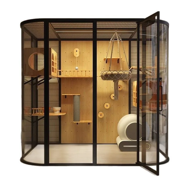 Large cage villa, panoramic glass solid wood DIY nest panoramic glass cat cage