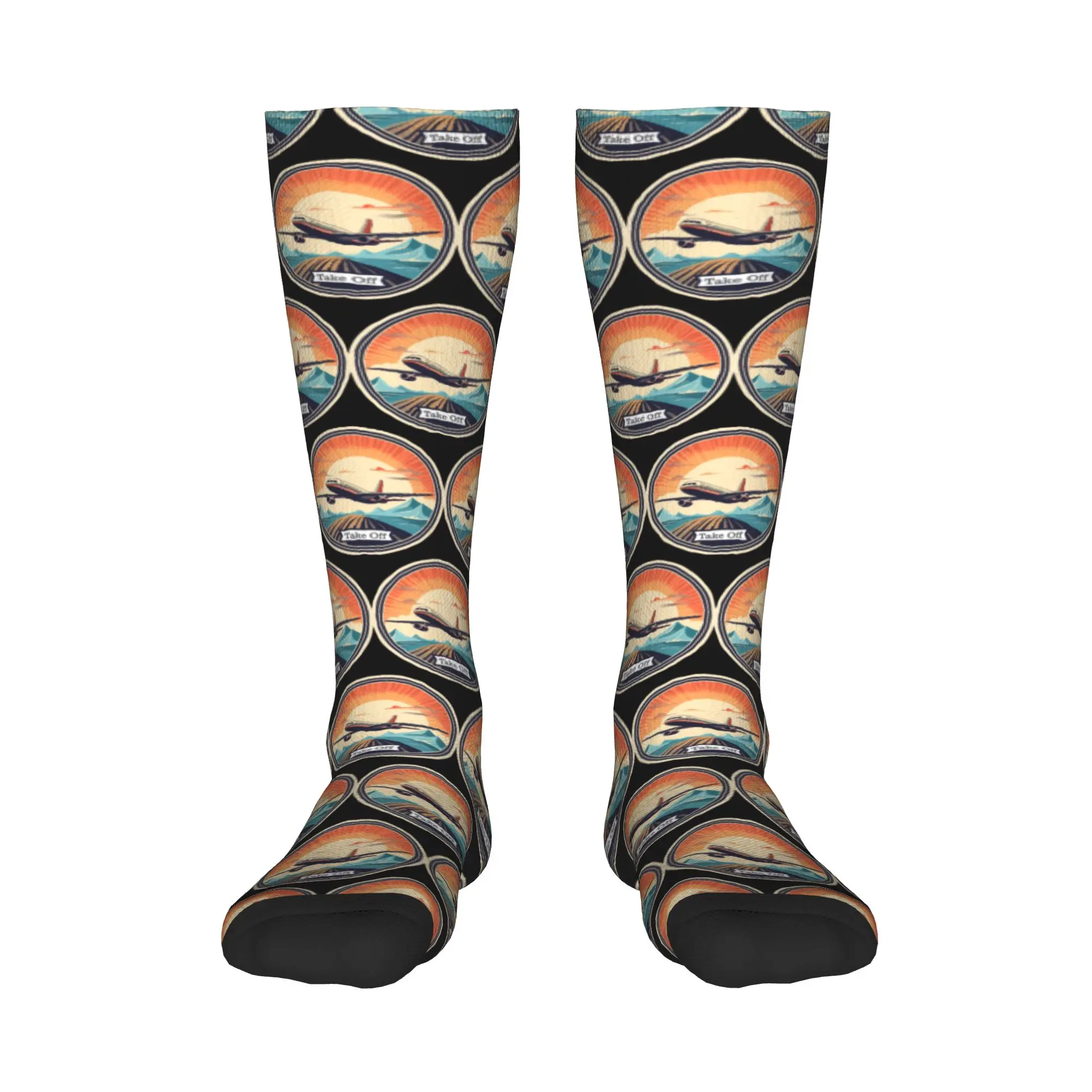 

All Seasons Crew Stockings Vintage Airplane Taking Off Socks Harajuku Crazy Hip Hop Long Socks Accessories for Men Women Gifts