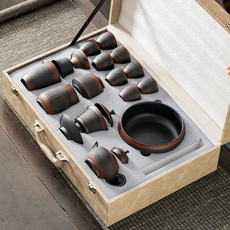 

Purple pottery tea set, home high-end office high-end ceramic cover bowl retro kung fu tea set