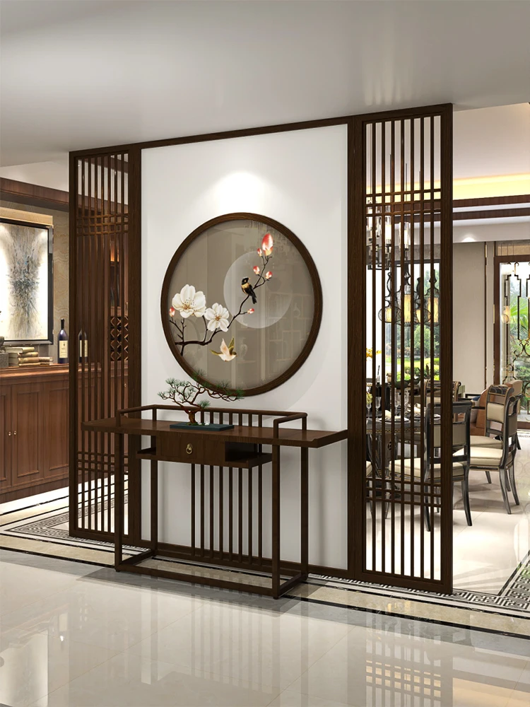 

New Chinese-style screen partition living room solid wood porch entry into the teahouse to block the light luxury grille