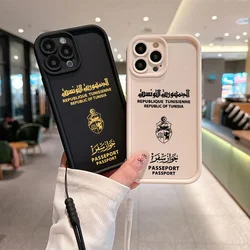 Tunisia Custodia per Passaporto per IPhone 16 15 14 13 12 11 Pro Max Mini XR XS X 7 8 Plus Cover posteriore in TPU morbido con cinturino da polso