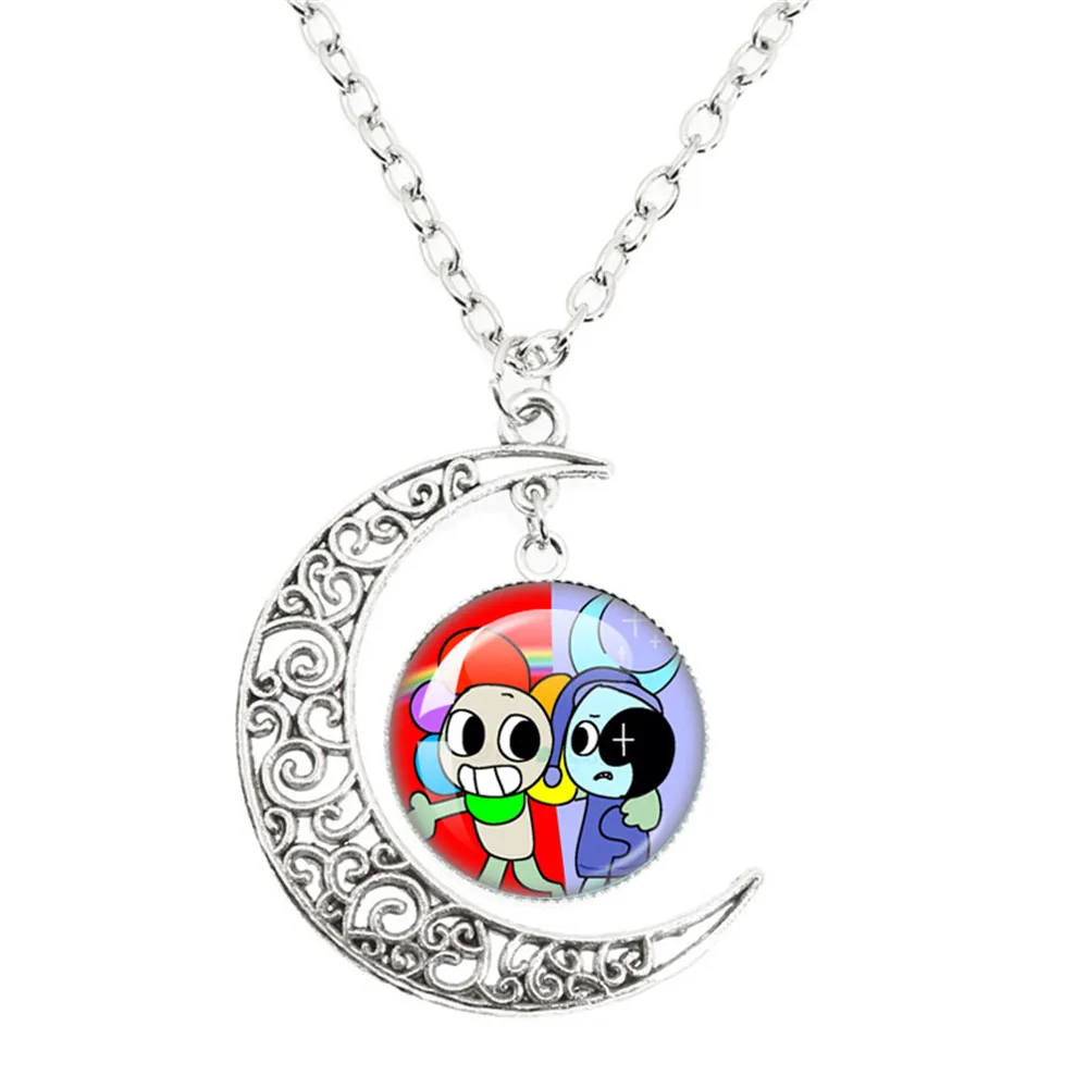 Dandy's World Necklace Cute Horror Game Goob Pebble Funny Meme Kawaii  Glass Cabochon Pendant The Moon Necklace Jewelry Gifts