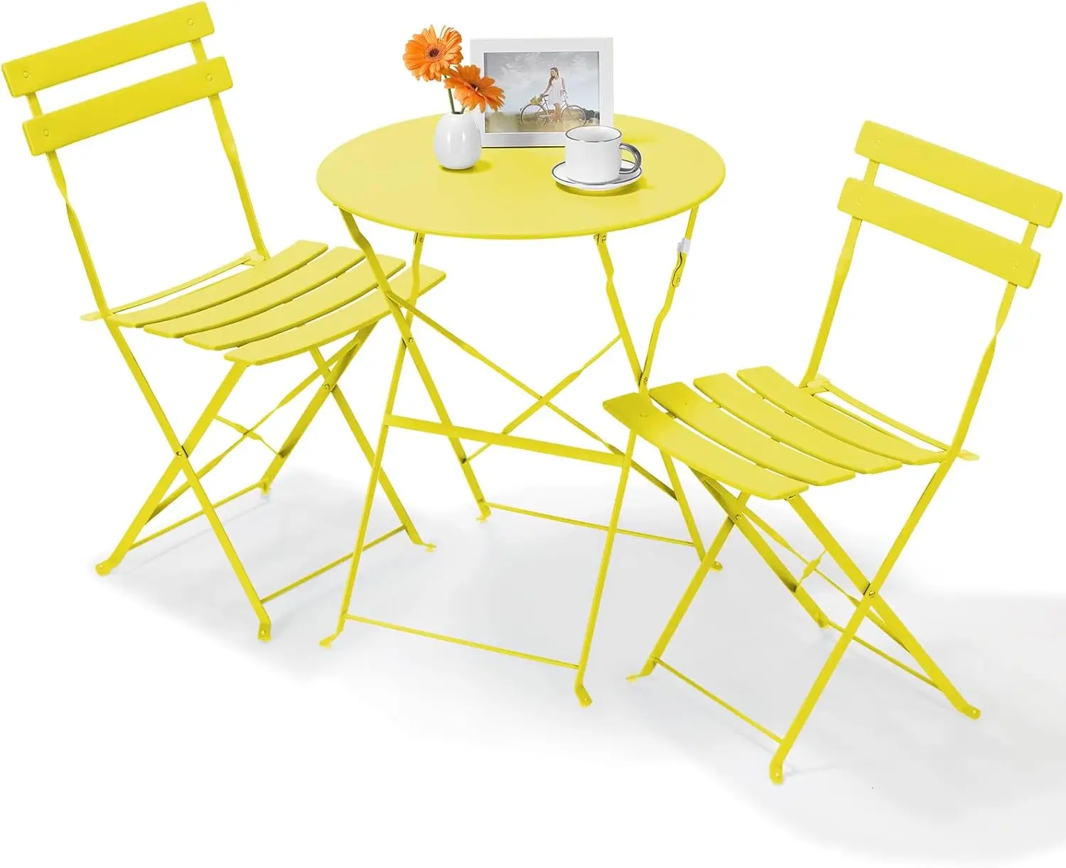 Bistrotafelset 3-delige stalen tafel en stoelen Opvouwbare bistroset, tuinmeubilair Patioset voor gazon Balkon Achtertuin Tuin