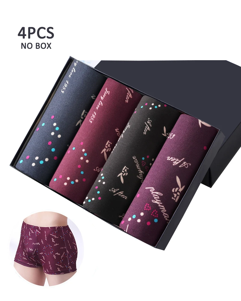 4Pcs Men's Panties Male Underpants Man Pack Shorts Boxers Underwear Fashion Sexy Mens Boxer Ultrathin Asian Size XL-4XL