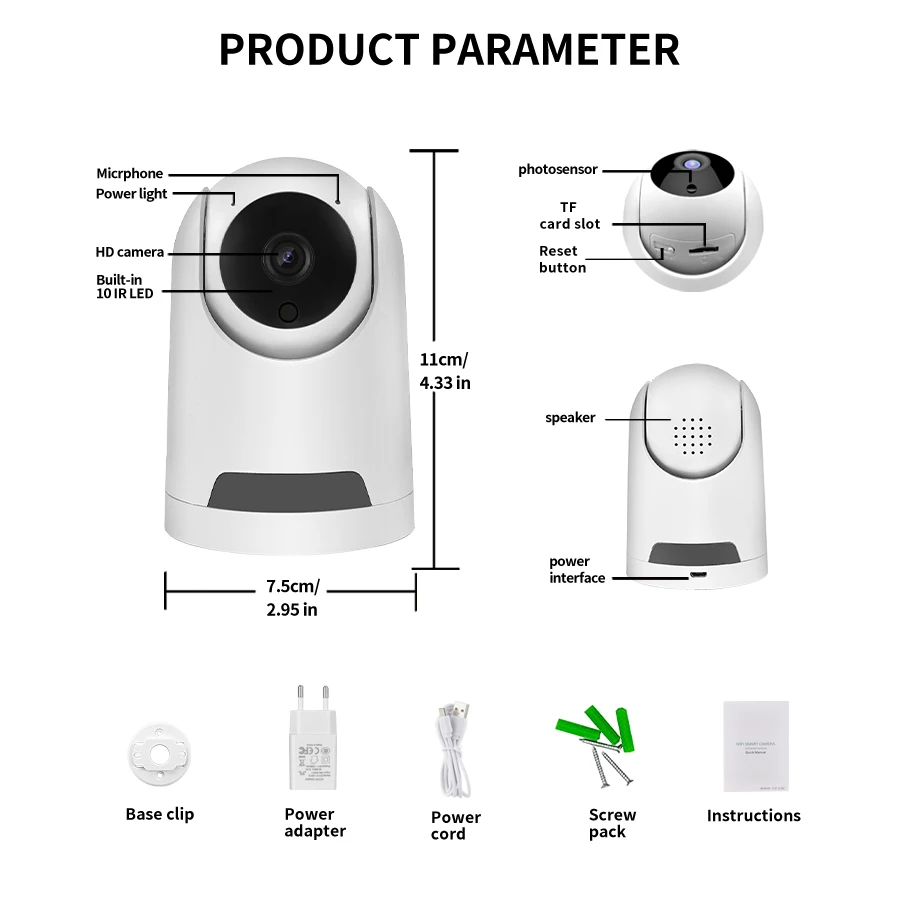 3MP WIFI Surveillance Camera CCTV Indoor Pet and Baby Monitor Wireless Network Security Camera PTZ Two-Way Voice Intercom TUYA