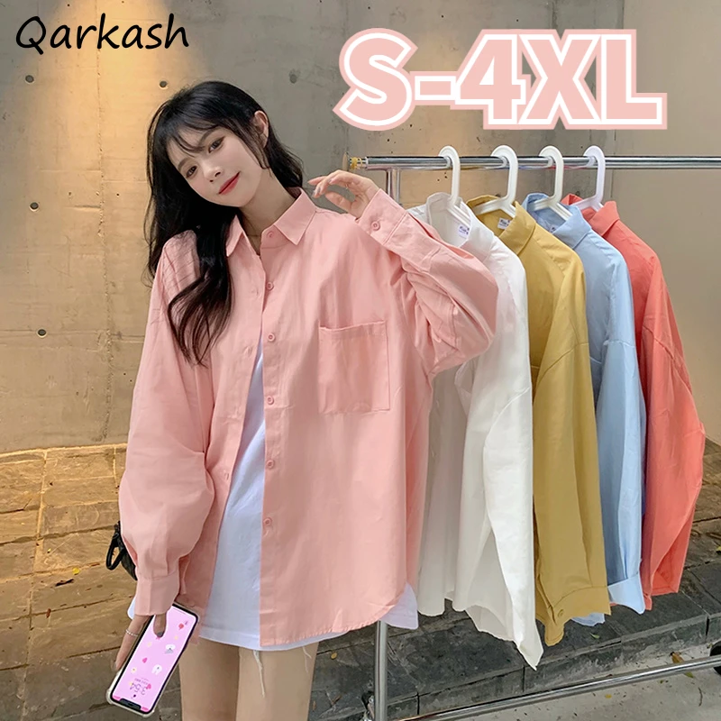 

5 Colors Shirts for Women S-4XL Harajuku Long Sleeve Colorful Solid All-match Korean Preppy Style New Arrival Prevalent College