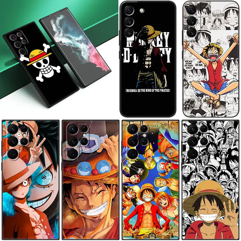 Anime One Piece Monkey D. Luffy Case For Samsung Galaxy S23 S22 S21 Ultra S20 FE 5G S10E S10 Lite S8 S9 Plus S7 Edge Black Cover