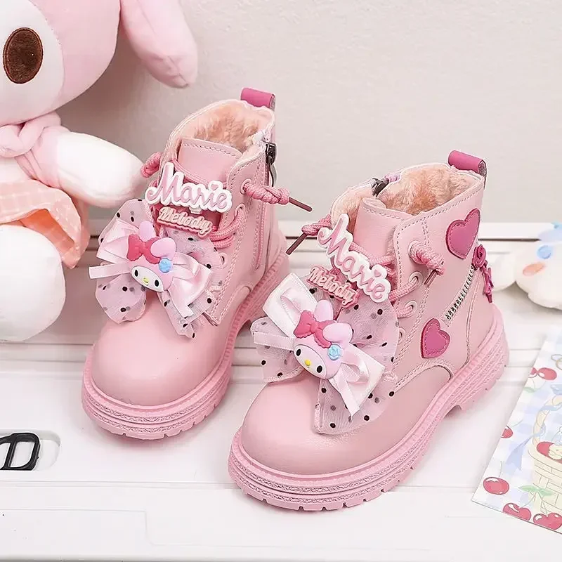 

Sweet My Melody Anime Kawaii Fashion Martin Boots Spring Autumn Cute Cartoon Sanrio Ins Ankle Soft Warm Shoes Gifts for Kids