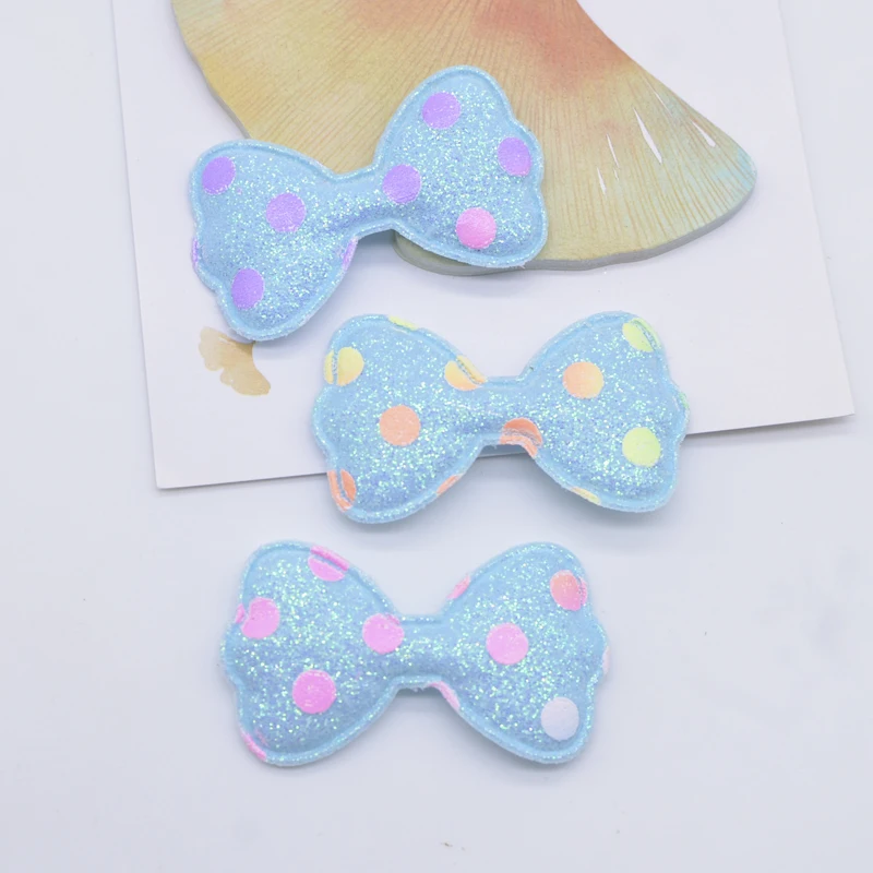 20Pcs 50*30mm Padded Glitter Leather Bow Tie Patches for Clothes Hat Shoes Sewing Applique Headwear Hair Clips Decor Accessories