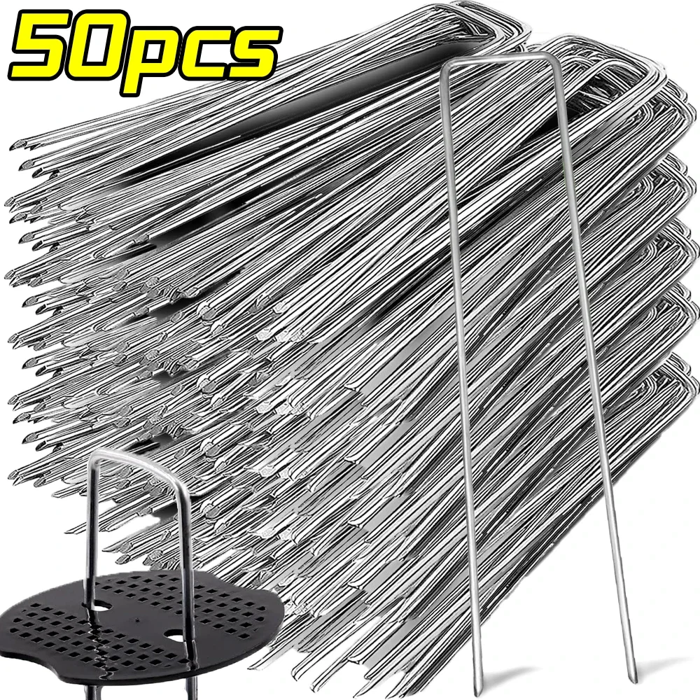 

10/50pcs U-type Garden Staples Heavy-duty Fence Tubing Stakes Sod Pins Fabric Irrigation Tubing Holding Lawns Barrier Fixed Nail