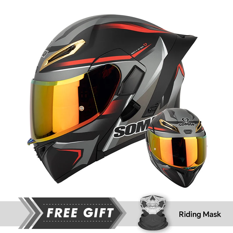 Men Women Motorcycle Full Face Helmet DOT Modular Helmet Impact-Absorbing Lenr Colorful Dual Visor ABC Shell Flip-Up Helmet