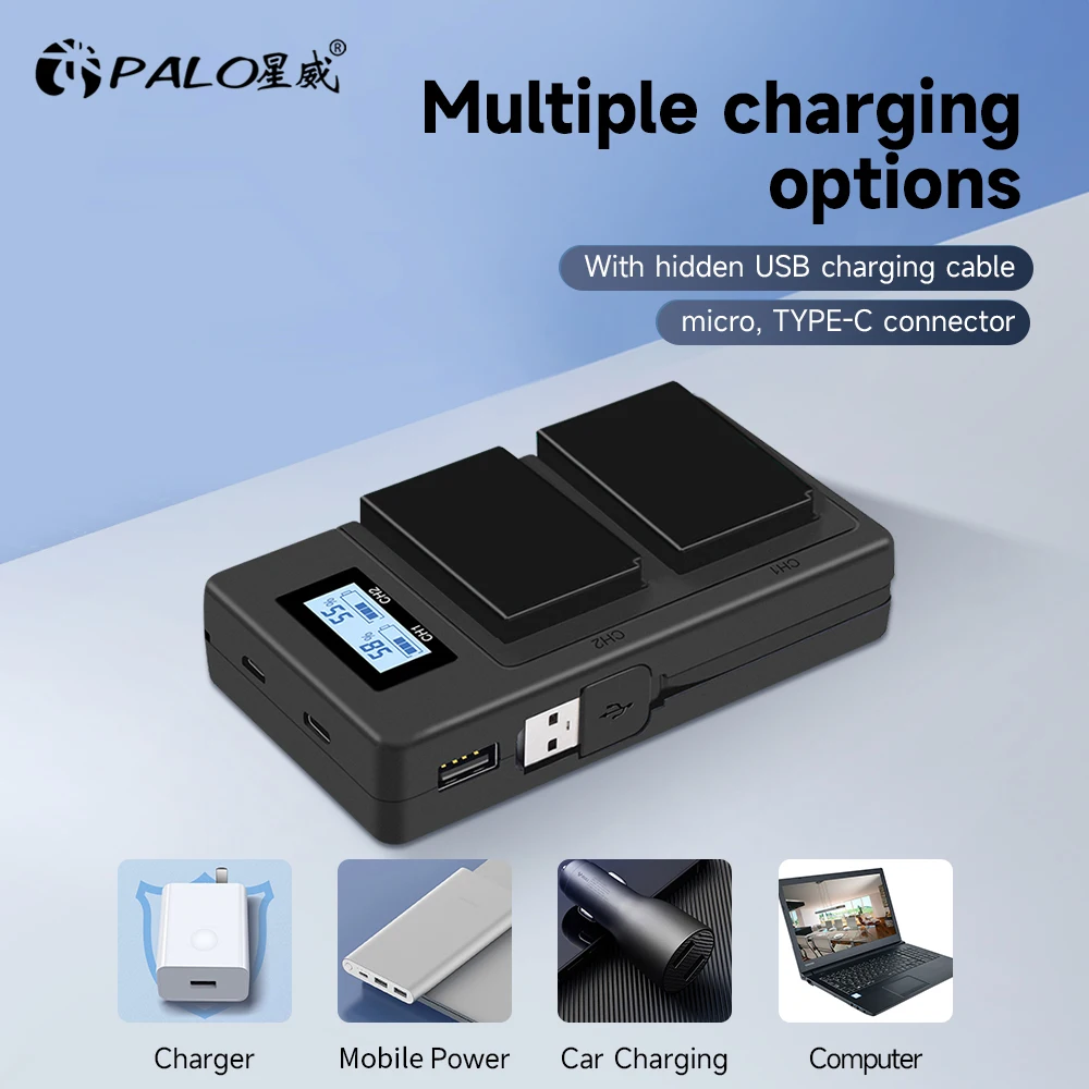 PALO EN-EL20 EN-EL20a Battery+LCD Dual USB Charger for Nikon Coolpix P1000, 1 j1, 1 J2, 1 J3, 1 S1, 1 V3, Coolpix A, Coolpix A1