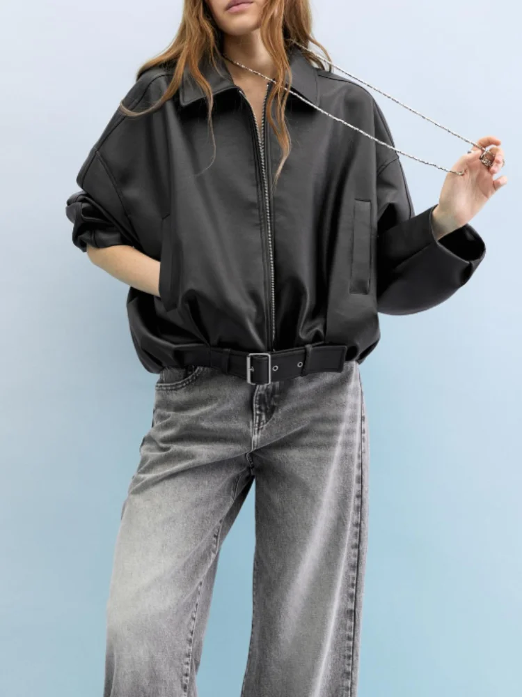 

Винтажная модная куртка из кожзаменителя, женская повседневная модная универсальная куртка, крутая вневременная классическая дизайнерская уличная одежда, осень 2023 г.