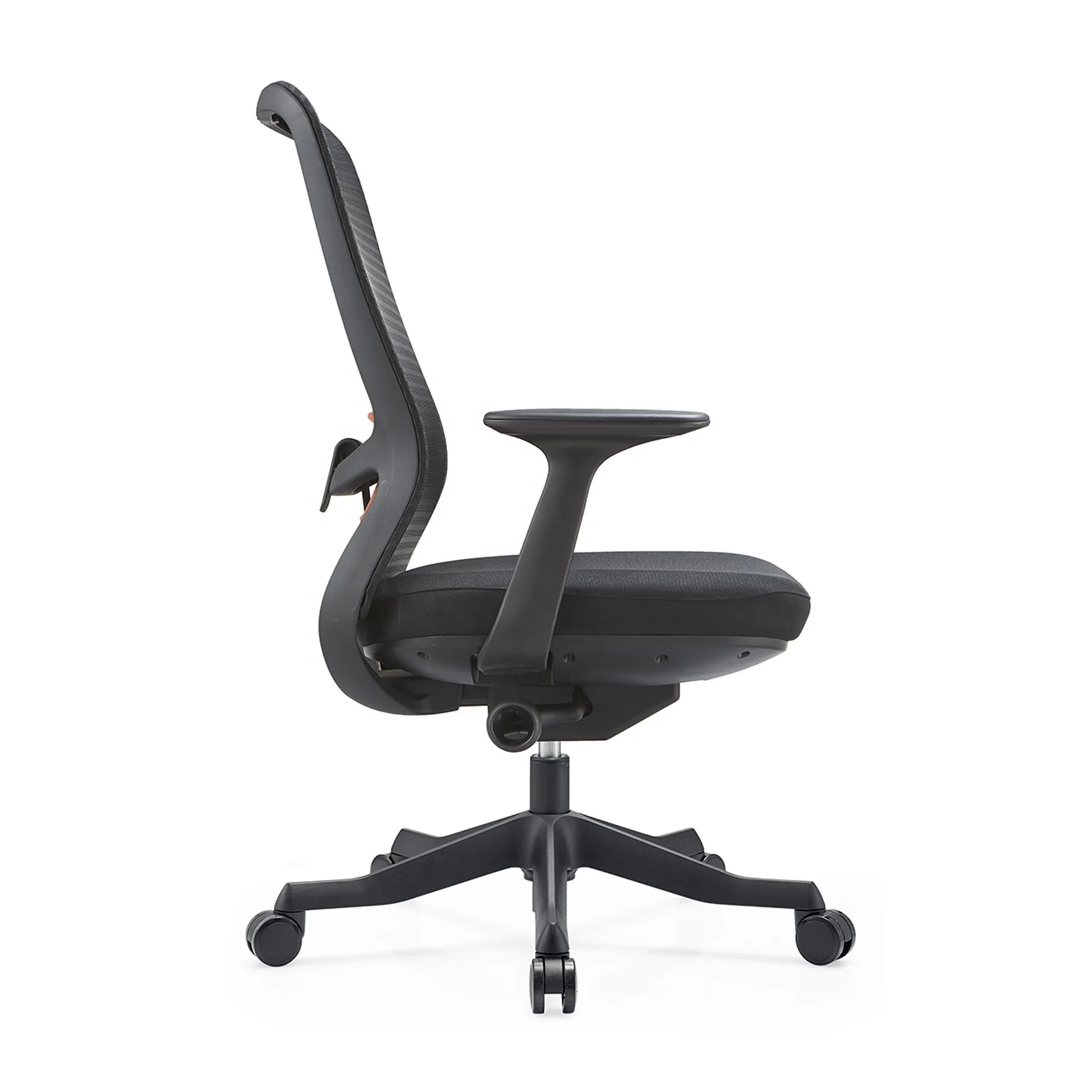 Modern Black High Adjustable Staff Office Work Chair With Fixed Armrests for Office Workstation