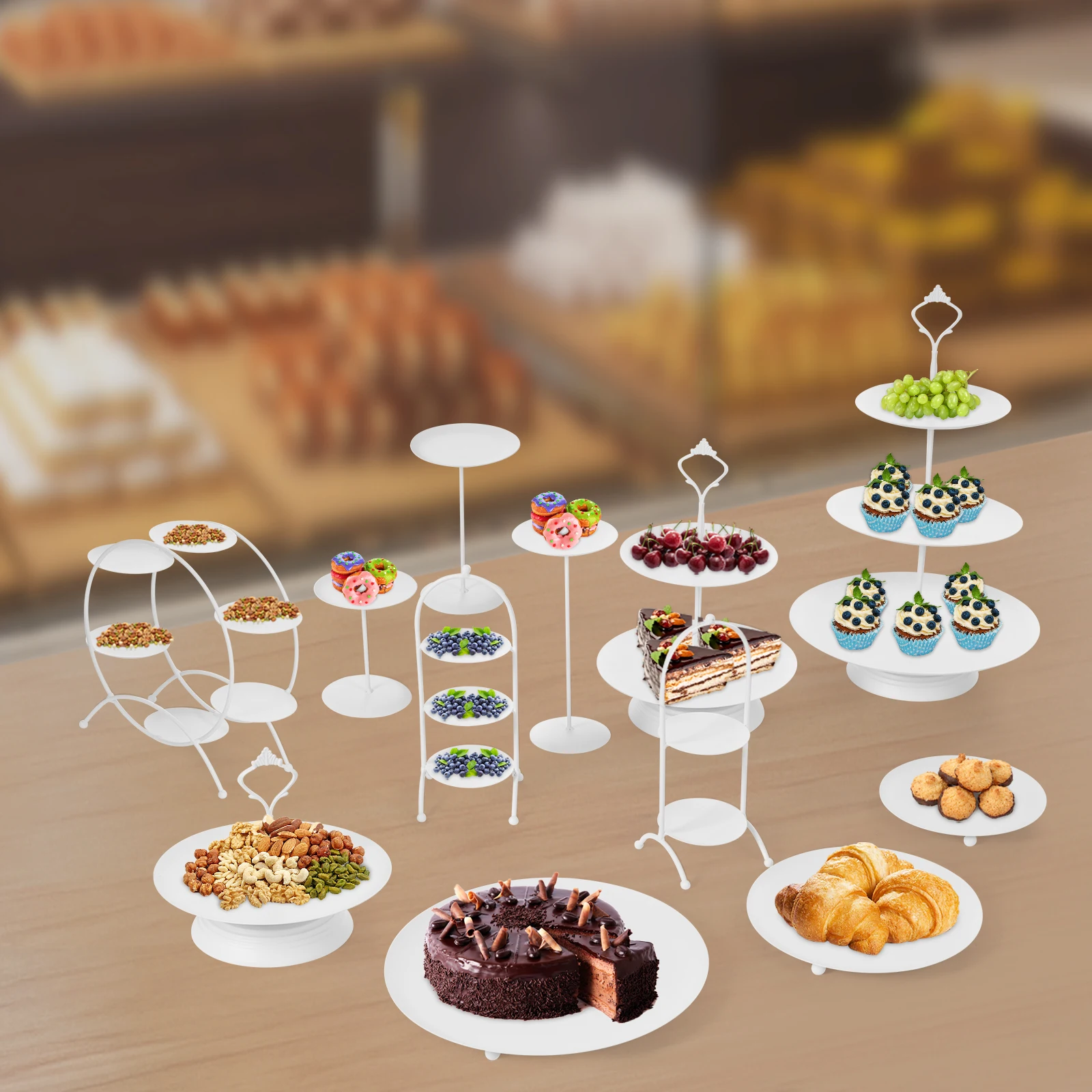 

12-Piece Dessert Stand Set, White Iron Cake Display Stands for Snacks Fruits Pastries, Serving Platters, Party Buffet Decor