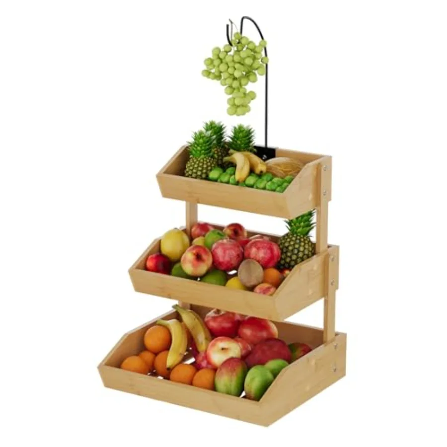 

Bamboo Fruit Basket Fruit Holder With Banana Hanger Fruit Bowl Kitchen Counter For Fruit and Vegetable Storage Bread Basket Sna