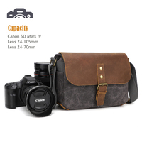 Photography Bag DSLR Camera Shoulder Bag Retro Waxed Canvas Crazy Horse Leather DSLR Camera Messenger Bags fits 1 Camera 2 Lens