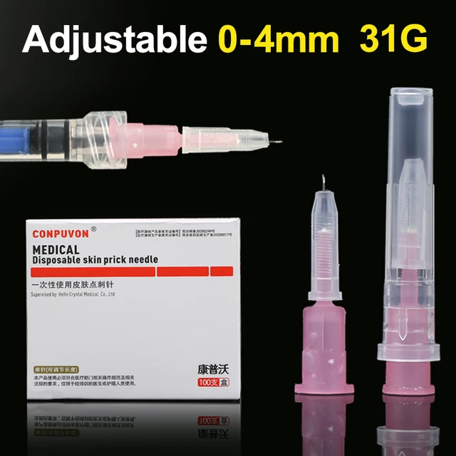 31G 4mm Regulowana mała igła jednorazowa 31G medyczny mikro-plastikowy wtrysk kosmetyczny sterylna igła narzędzie chirurgiczne