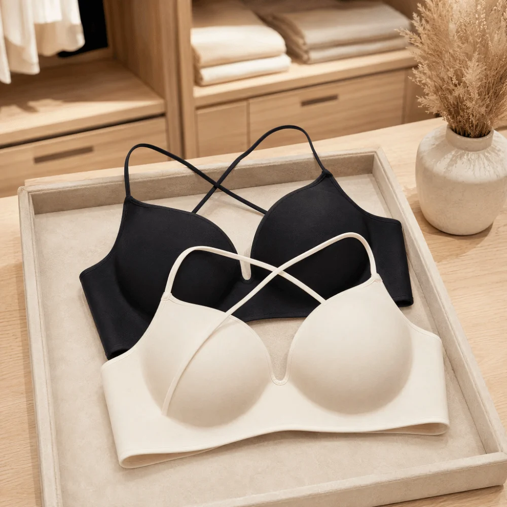 Simple 3/4Cup Thicken Bra Slim Waist Lingerie Busty Bra Shockproof Intimates Brassiere for Women Flat Chest