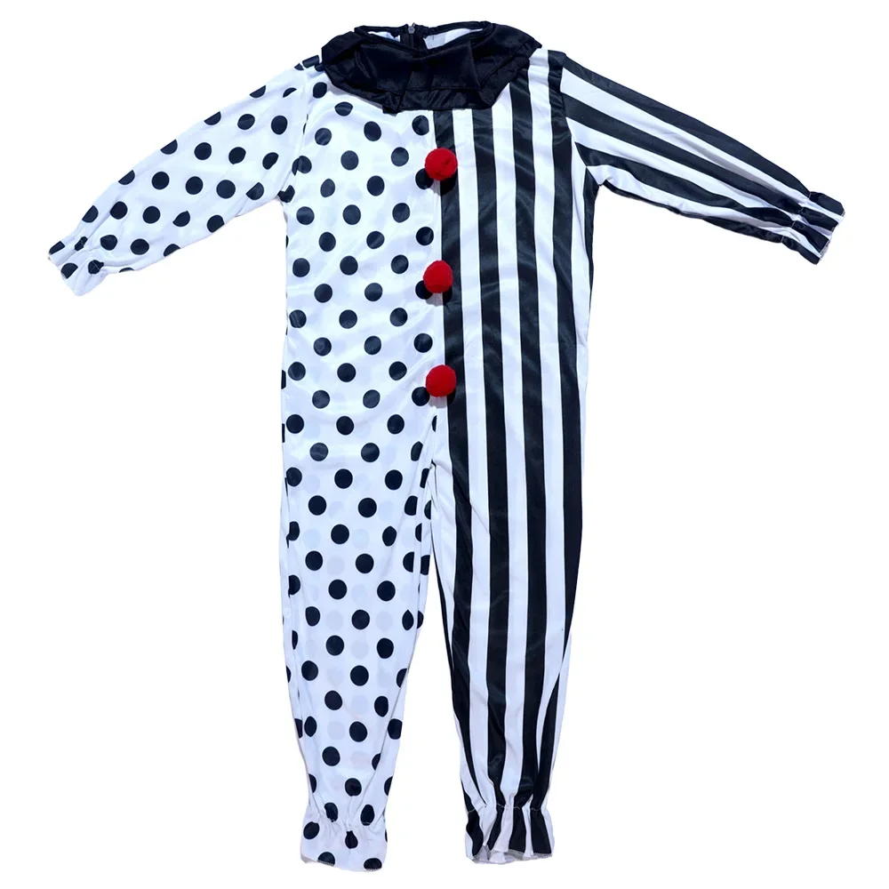 Halloween-Kostüm für Erwachsene: Horror-Clown-Overall, schwarz-weiß, mit Punkten und Streifen, Patchwork-Design, Clown-Kostüm, Cosplay-Outfit für Partys. – Detail 10