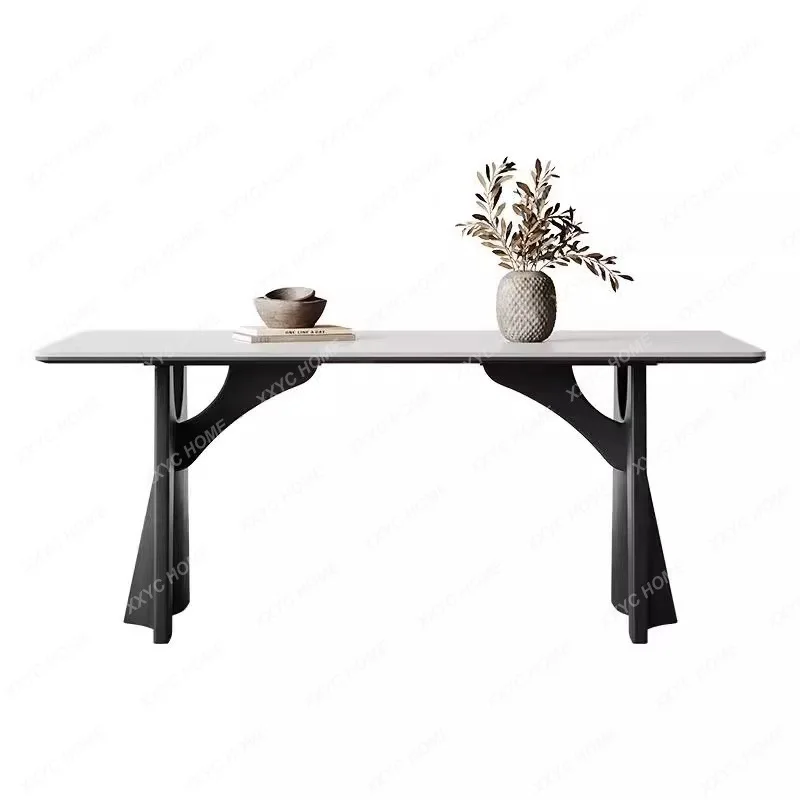 Solid wood dining table,  modern minimalist, vintage style matte small apartment sintered stone dining table