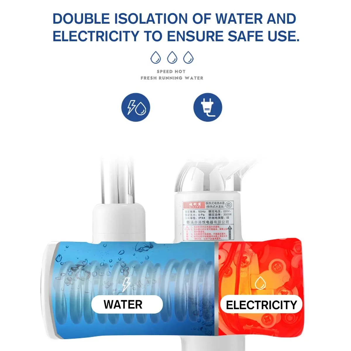 เครื่องทำน้ำอุ่นห้องครัวไฟฟ้า2ขนาด, เครื่องทำน้ำอุ่นก๊อกน้ำร้อนพร้อมก๊อกน้ำร้อนสามารถเครื่องทำน้ำอุ่นได้ทันทีไม่มีถัง