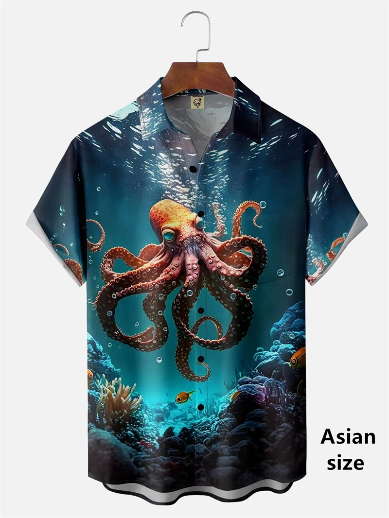 New Hawaiian Men's Marine Animal Tentacle Pattern Shirts Creative Pop 3D Print Short Sleeve Tops Casual Beach Summer Men Shirts