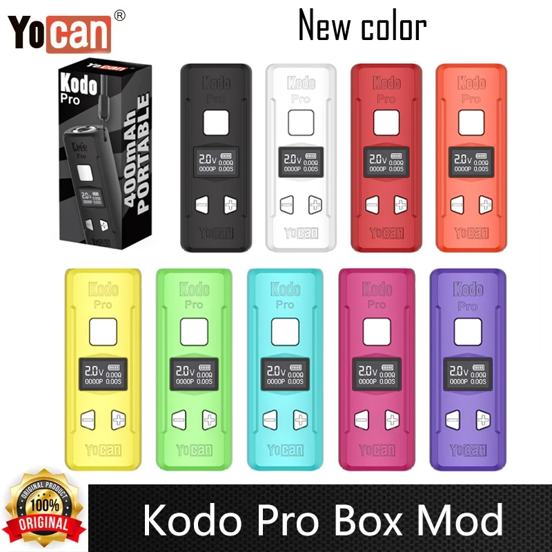 Original yocan kodo pro caixa mod vape bateria caneta 510 rosca 400mah 10s pré-aquecer tela oled caber 510 carrinhos cigarro eletrônico