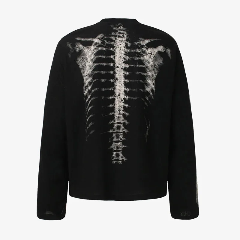 Autumn Harajuku Instagram Street Fashion American Retro Hoodie Skeleton Printed Round Neck Long