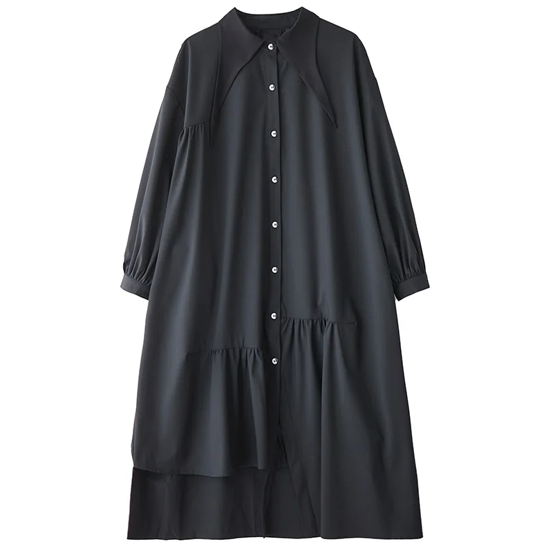 فستان ربيعي أنيق بتصميم غير منتظم وخصر فضفاض يُظهر النحافة، مقاس كبير، فستان قميص بطول الركبة مع أزرار #4