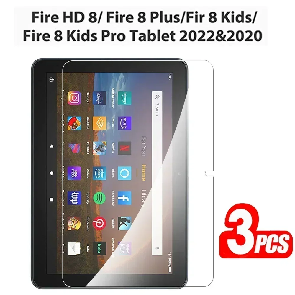 ฟิล์มป้องกันหน้าจอแท็บเล็ต3แพ็กสำหรับ Amazon Fire HD 8 / 8 plus/ 8 2020 2022รุ่น11TH