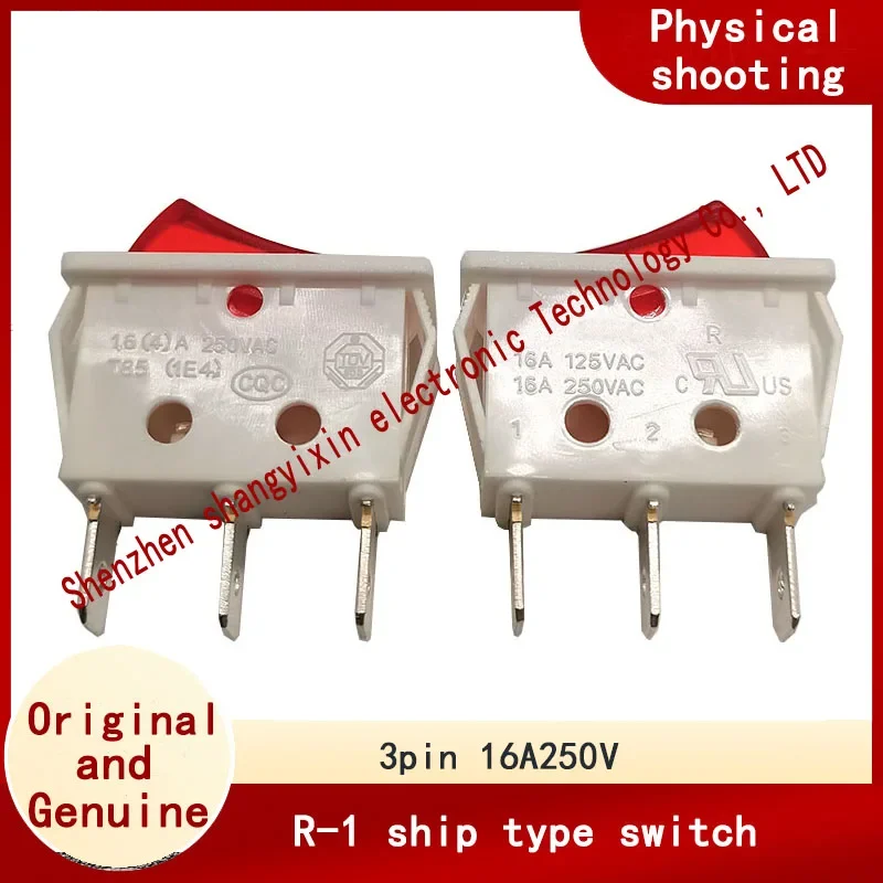 

Оригинальный переключатель корабля 16A250V T85 R-1, 3-контактный, 2 скорости, 32*14 мм, белый, красный свет