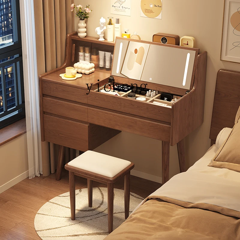 

TWR Solid Wood Vanity Table with Mirror and Integrated Drawer Storage Desk