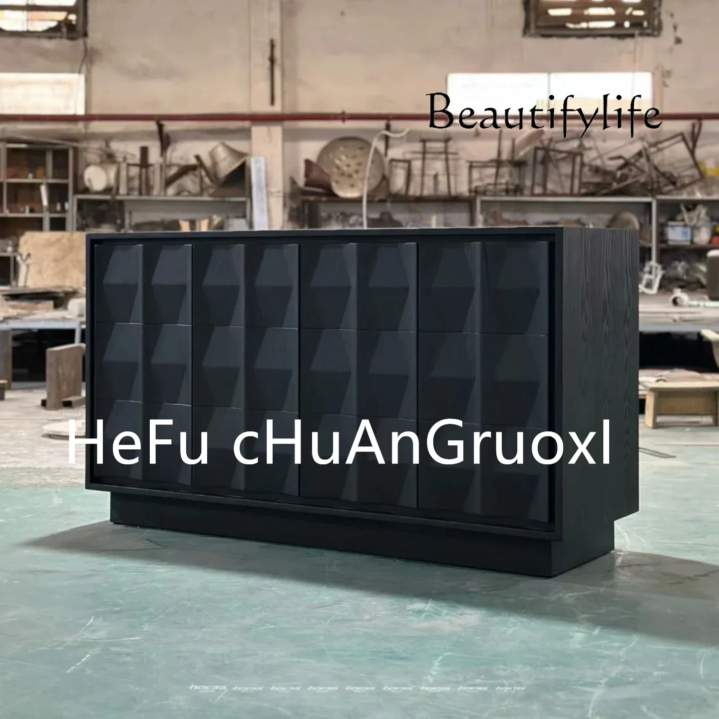 

Y Medieval Solid Wood Dining Side Cabinet, Living Room Retro Carved Rhombus Art Locker, Household Wall Storage Cabinet