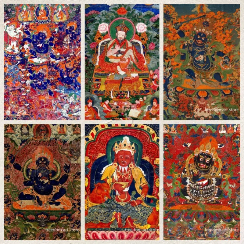 Classic Buddhist Art Mahakala II Faced Mahakala Buddha Shakyamuni Poster Prints Canvas Painting Picture for Modern Room Home