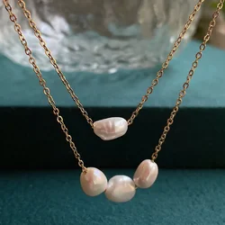 Fashion Natural Freshwater Pearl Necklace Women Jewelry Big Baroque Pearl Charm Stainless Steel Chain Choker Collar Minimalist