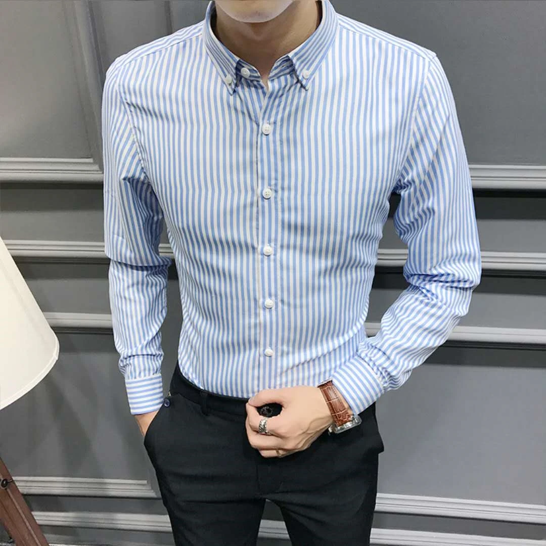 

Men Tops Striped Solid Cotton Business Casual Male Social Dress Shirts Flannel Button Up Long Full sleeve shirt for Men A37