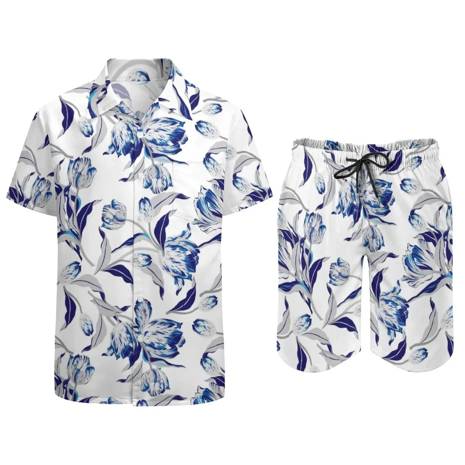 Hawaiian Men's Casual Shirt 2-Piece Set, Summer Short-Sleeved Button Shirt, Beach Shorts, Holiday Men's Daily 2-Piece Set
