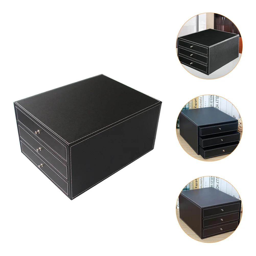 1Pc Drawer Type Desktop Cabinet Three Layers A4 File Box (Black)