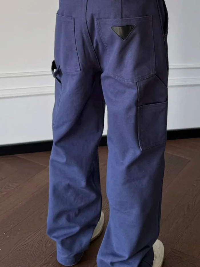 

Хлопковые повседневные брюки из канваса 6 унций, цвета френч-блю, с высокой стойкостью цвета, прямого кроя, со средней посадкой, простые, молодежные