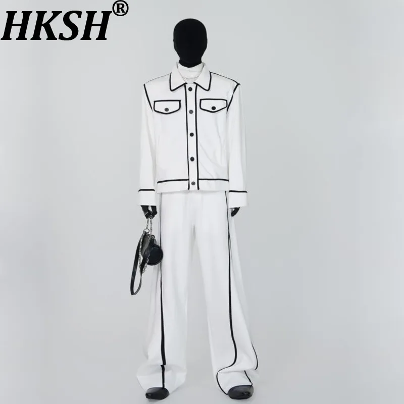 

HKSH осенняя новая мужская повседневная элитная куртка с подкладкой на плечах, пальто, костюм длиной до пола, брюки, комплект из двух предметов HK14786