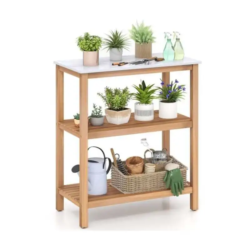 

3-Tier Garden Potting Bench Table with Marble-Like Countertop