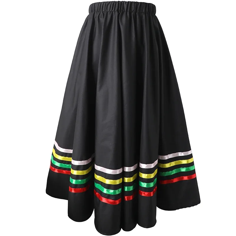 Spring Women dance Skirt Long Pleated Skirts Ballroom Bullfight Dance Vintage A-line Skirt Chic Mid-calf Umbrella Skirt