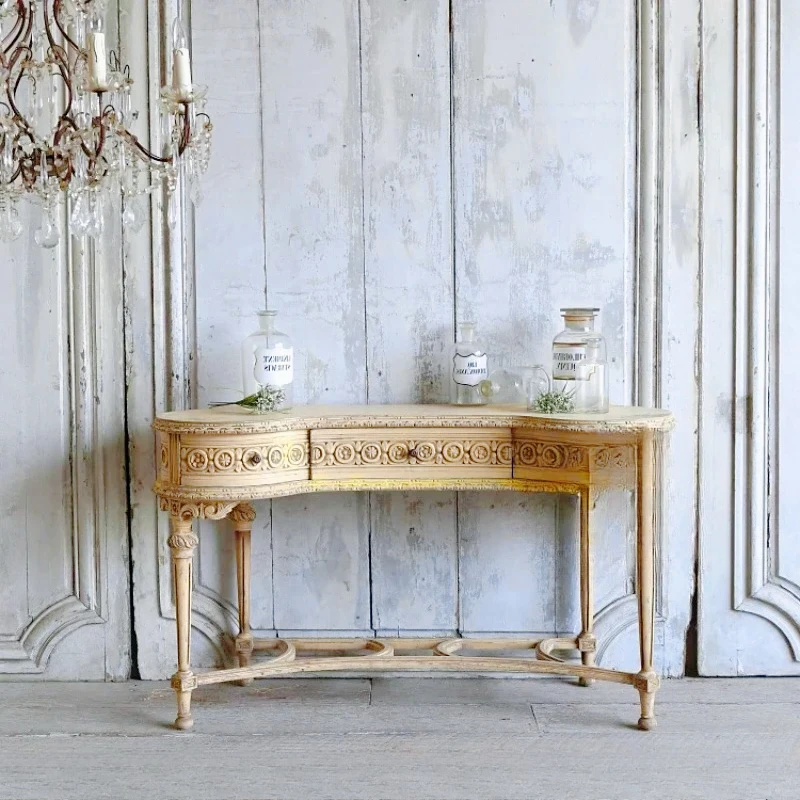 

Hand-Carved French Country Desk: Solid Wood Writing Table with Mortise & Tenon Joinery and American Farmhouse Styling
