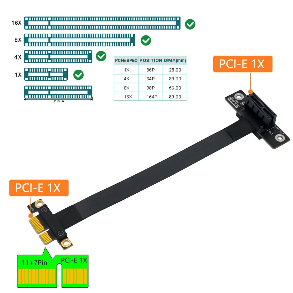 High Quality PCI-E PCI Express 36PIN 1X 270 Degree Extension Cable PCI-E 1X Male to PCI-E 1X Female Adapter Cable