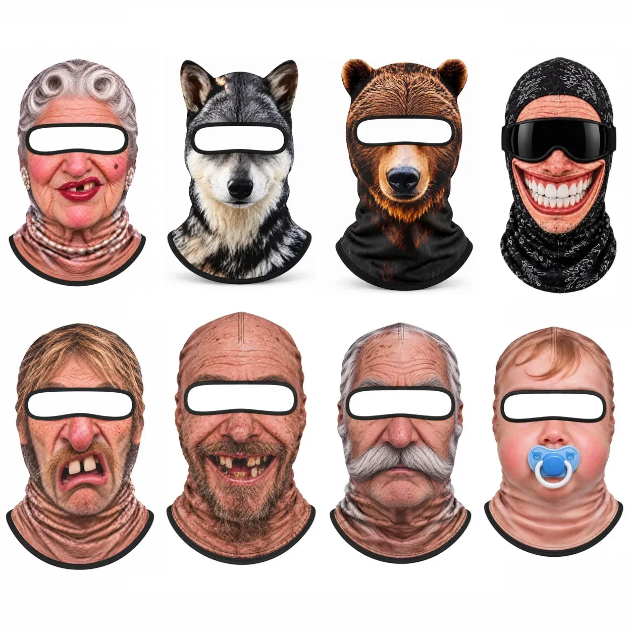 3D Printed Funny Old Man Ski Mask Realistic Face Balaclava Summer Winter Full Face Mask for Skiing Snowboarding Outdoor Sports